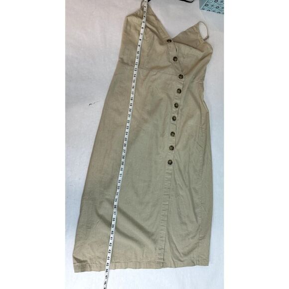 New Look Linen Blend Strappy Midi Dress Neutral Beige Buttons - Size XL - Picture 5 of 11